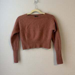Theory Women’s dusty rose 100% Cashmere Cropped Sweater Petite ribbed sleeve